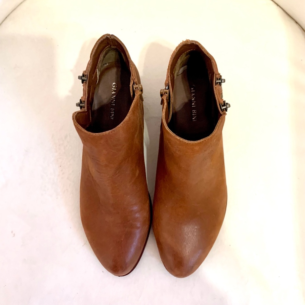 GIANNI BINI Brown Leather Zip Booties - Picture 5 of 9